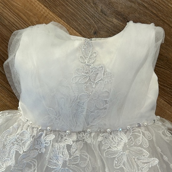 Pink butterfly asymmetrical girls white sparkle tulle floral design dress sz 2T - Picture 2 of 16